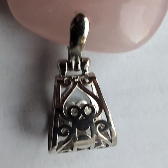 Genuine Roze quartz heavy multi strand necklace and silver pendant 2 x 1.5." - Picture 4 of 6